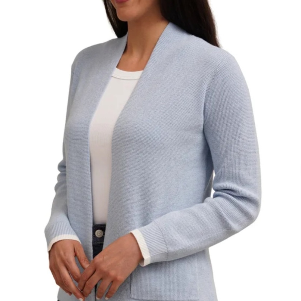 Cyrus Light Blue Open-Front Women's Cardigan Sweater - Picture 2 of 4